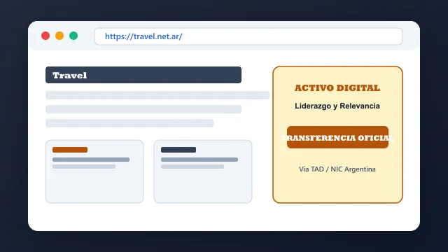 Vista del activo digital estratégico travel.net.ar y transferencia formal